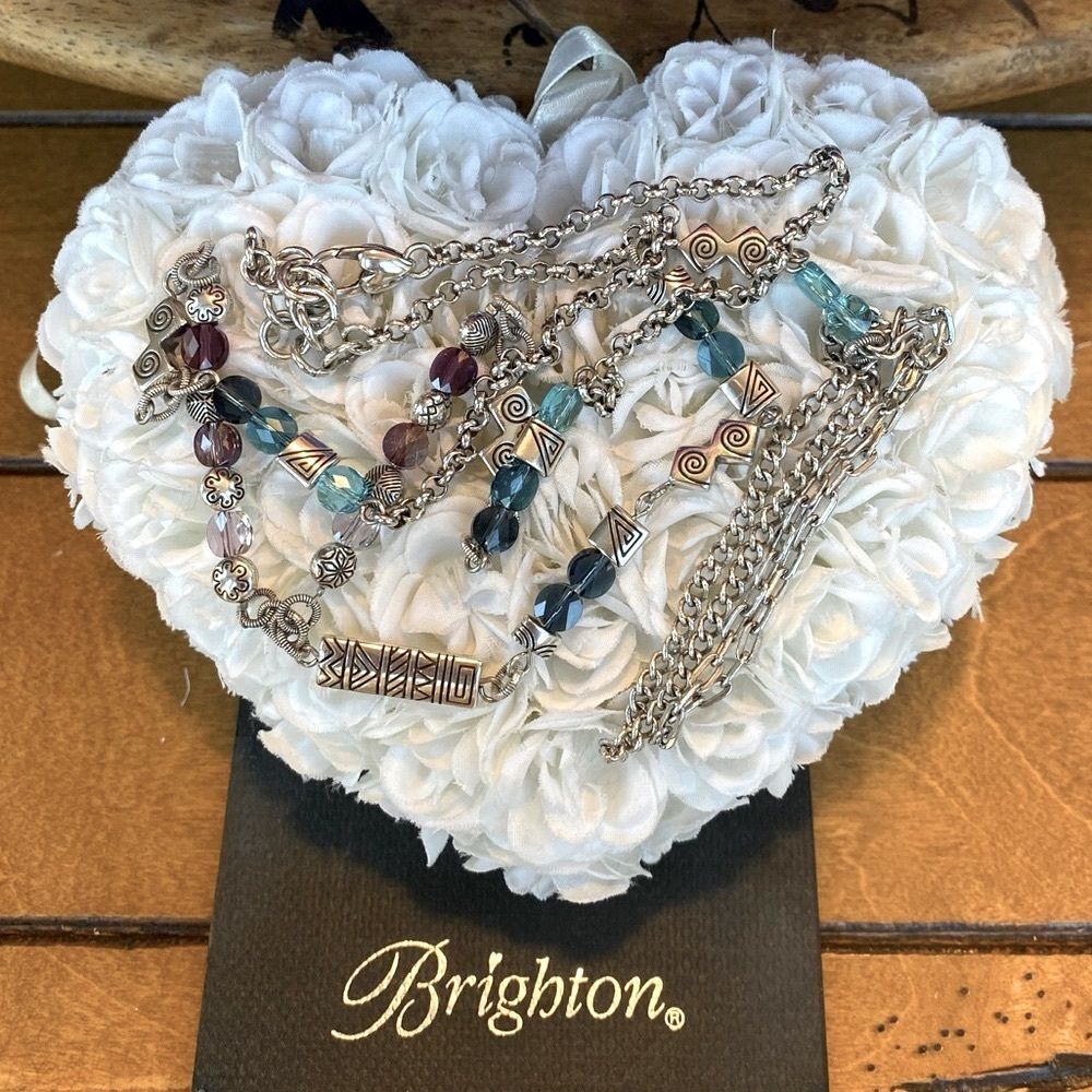 Authentic Brighton Silver Long Chain Drop Necklace w/Colorful Beads. EUC!